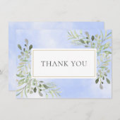 Elegant Bladgroen  Waterverf Blauw Dank Je Bedankkaart (Voorkant / Achterkant)
