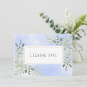 Elegant Bladgroen  Waterverf Blauw Dank Je Bedankkaart (Staand voorkant)