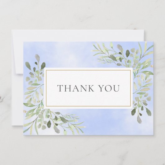 Elegant Bladgroen  Waterverf Blauw Dank Je Bedankkaart (Voorkant)