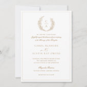  Elegant Bladkrans Gouden Border Bruiloft Kaart (Voorkant)