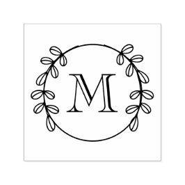 Elegant Bladkrans Lijst #2 Initiaal Monogram Zelfinktende Stempel