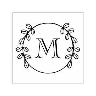 Elegant Bladkrans Lijst #2 Initiaal Monogram Zelfinktende Stempel