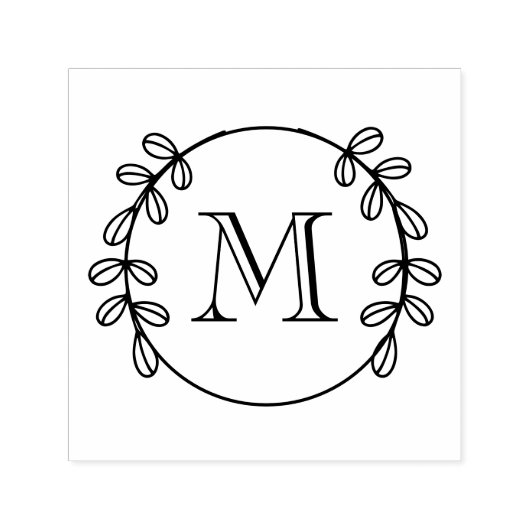 Elegant Bladkrans Lijst #2 Initiaal Monogram Zelfinktende Stempel (Design)