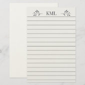 Elegant bladmonogram gepersonaliseerd gelinieerd briefpapier (Voorkant / Achterkant)