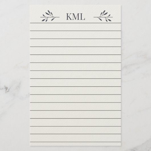 Elegant bladmonogram gepersonaliseerd gelinieerd briefpapier (Voorkant)