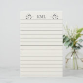 Elegant bladmonogram gepersonaliseerd gelinieerd briefpapier (Staand voorkant)