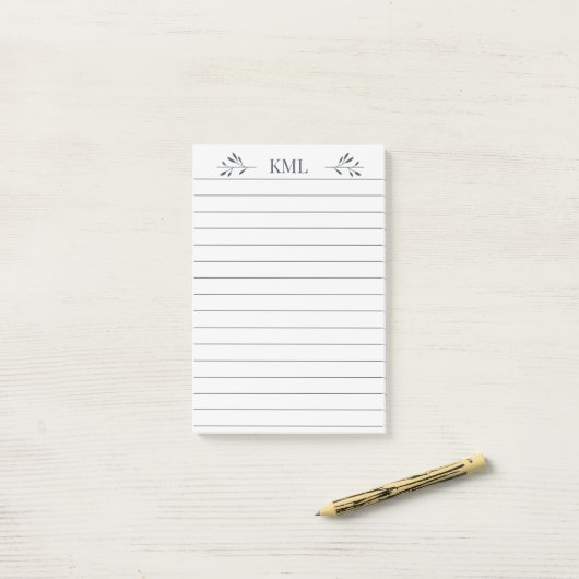Elegant bladmonogram gepersonaliseerd gelinieerd post-it® notes (Op bureau)