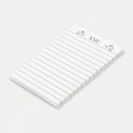 Elegant bladmonogram gepersonaliseerd gelinieerd post-it® notes (Schuin)