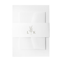 Elegant bladmonogram olijfgroene trouw uitnodigingen wikkel