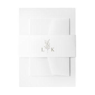 Elegant bladmonogram olijfgroene trouw uitnodigingen wikkel