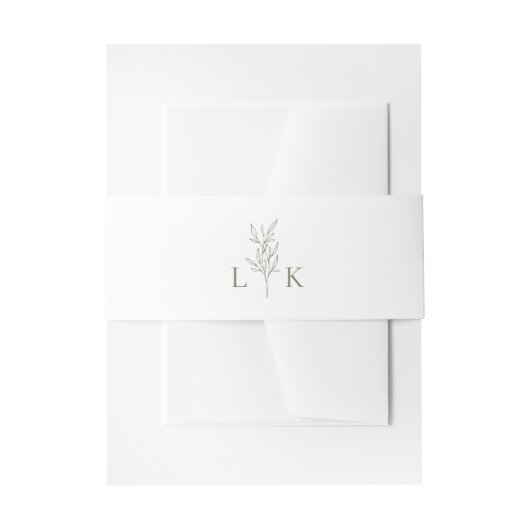 Elegant bladmonogram olijfgroene trouw uitnodigingen wikkel (Voorkant Voorbeeld)