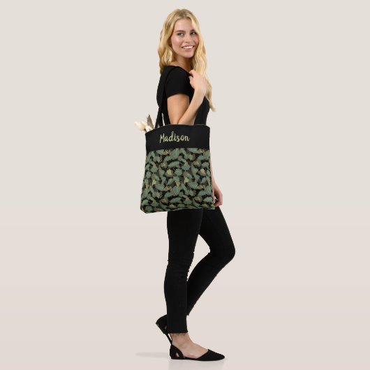 Elegant bladontwerp botanisch tote bag (Op model)