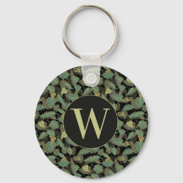 Elegant bladontwerp botanische initiaal sleutelhanger