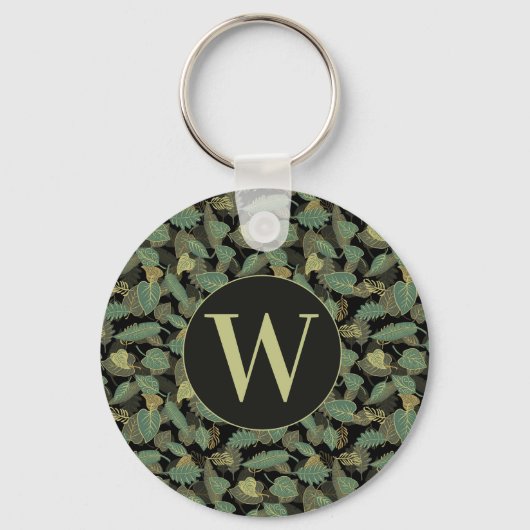 Elegant bladontwerp botanische initiaal sleutelhanger (Voorkant)
