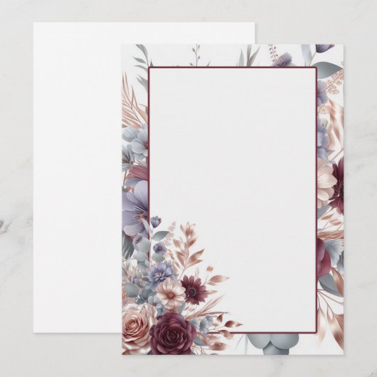 Elegant Blank Bloemen Bruiloft Kaart (Voorkant / Achterkant)