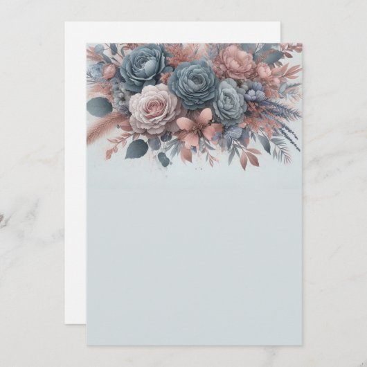 Elegant Blank Bloemen Bruiloft Kaart (Voorkant / Achterkant)