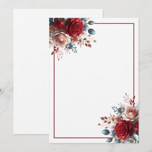 Elegant Blank Bloemen Bruiloft Kaart (Voorkant / Achterkant)