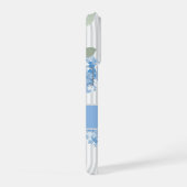 Elegant Blau Hortensia Patroon Grijze Streep Naam iPhone Hoesje (Rechterkant)