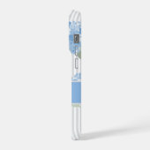 Elegant Blau Hortensia Patroon Grijze Streep Naam iPhone Hoesje (Linkerkant)