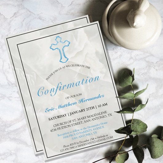 Elegant Blau Kruis Marmer Jongens Bevestiging Kaart