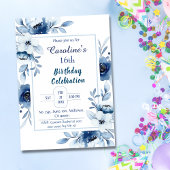 Elegant blauw 16e verjaardag bloementinten van bla kaart