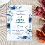 Elegant blauw 21e verjaardag bloementinten van bla kaart<br><div class="desc">Introductie van onze prachtige 21e Verjaardag uitnodiging - een perfecte mix van delicate pastelblauwe tinten en rijke, donkerkleurige bloemenelementen. Deze op maat ontworpen uitnodiging omvat de essentie van een gedenkwaardige 21ste verjaardag met zijn unieke balans van elegantie en levendigheid. Dit zorgvuldig samengestelde ontwerp is voorzien van een harmonieuze mix van...</div>