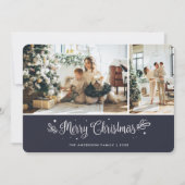 Elegant blauw 2 foto Modern Vrolijk Kerstfeest Kaa Feestdagenkaart (Voorkant)