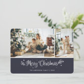 Elegant blauw 2 foto Modern Vrolijk Kerstfeest Kaa Feestdagenkaart (Staand voorkant)