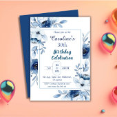 Elegant blauw 30e verjaardag bloementinten van bla kaart