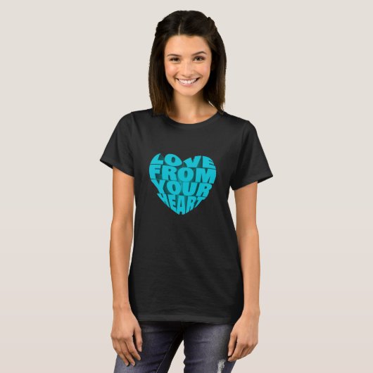 Elegant blauw 3D-tekstontwerp: liefde voor uw hart T-shirt (Voorkant volledig)