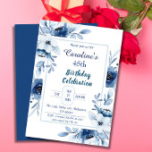 Elegant blauw 45e verjaardag bloementinten van bla kaart