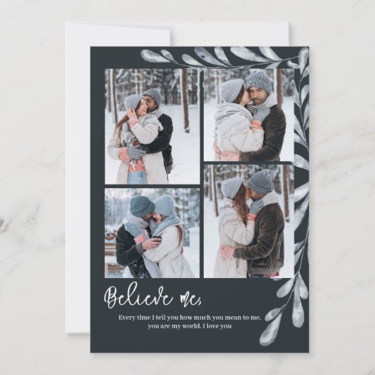 Elegant Blauw 4 Fotocollage Vakantiekaart Feestdagenkaart (Voorkant)