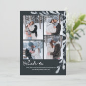 Elegant Blauw 4 Fotocollage Vakantiekaart Feestdagenkaart (Staand voorkant)