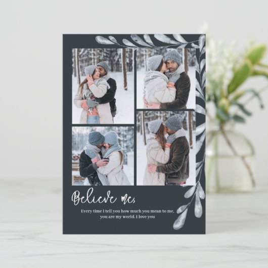 Elegant Blauw 4 Fotocollage Vakantiekaart Feestdagenkaart (Staand voorkant)