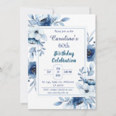 Elegant blauw 60e verjaardag bloementinten van bla kaart (Voorkant)