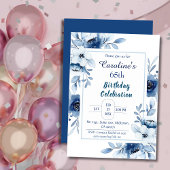 Elegant blauw 65e verjaardag bloementinten van bla kaart