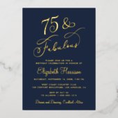 Elegant blauw 75e verjaardagsfeest folie uitnodiging (Voorkant)