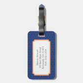 Elegant blauw abstract geometrisch patroonmonogram bagagelabel (Achterkant verticaal)