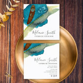 Elegant Blauw Abstract Waterverf Interieur Designe Vierkante Visitekaartje