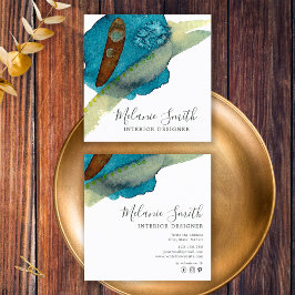 Elegant Blauw Abstract Waterverf Interieur Designe Vierkante Visitekaartje