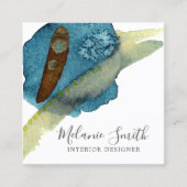 Elegant Blauw Abstract Waterverf Interieur Designe Vierkante Visitekaartje (Voorkant)