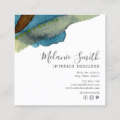 Elegant Blauw Abstract Waterverf Interieur Designe Vierkante Visitekaartje (Achterkant)