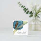 Elegant Blauw Abstract Waterverf Interieur Designe Vierkante Visitekaartje (Staand voorkant)