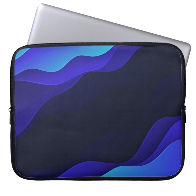 Elegant blauw Abstracte Waves-laptophoes Laptop Sleeve (Voorkant)