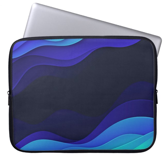 Elegant blauw Abstracte Waves-laptophoes Laptop Sleeve (Voorkant)