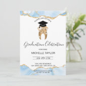 Elegant Blauw Afstudeerder Tandarts Afstudeerfeest Kaart (Staand voorkant)