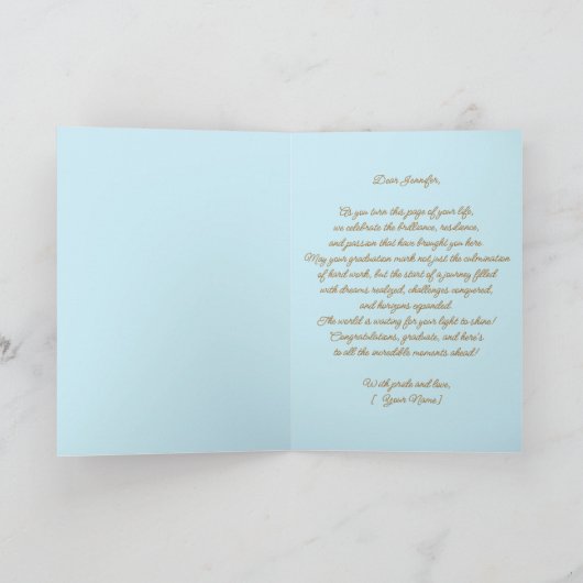 Elegant blauw Afstuderen met foto- en gouden accen Kaart (Binnen)