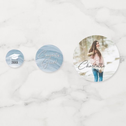 Elegant blauw Afstuderen op maat foto Confetti (Achterkanten)