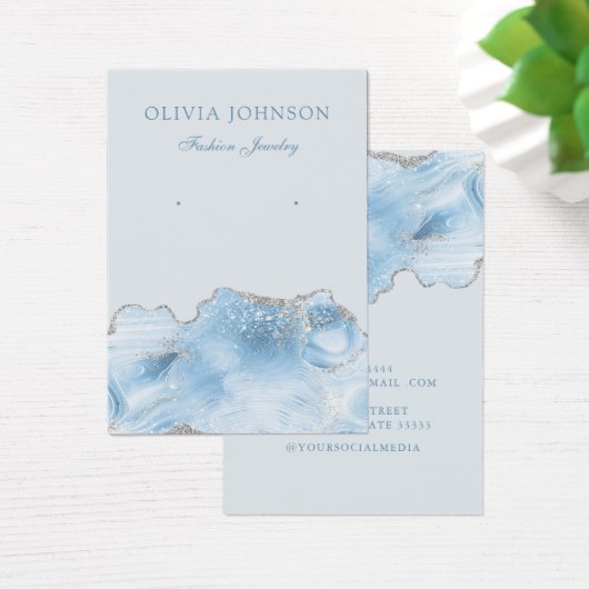 Elegant Blauw Agaat Marmer Oorbel Display Kaart (Bureau)