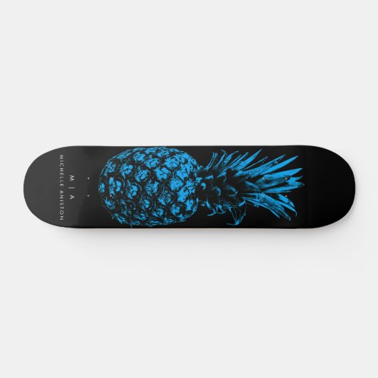 Elegant Blauw Ananas Monogram Minimalistisch Aange Persoonlijk Skateboard (Horizontaal)
